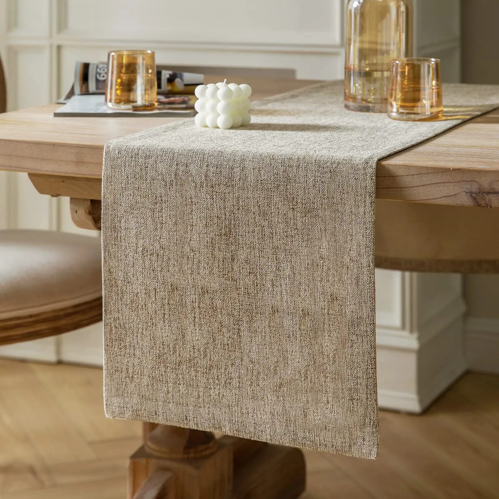 Chemin de Table Beige Élégant en Lin