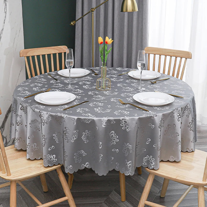 Nappe de Table Ronde et Argentée en Toile Cirée