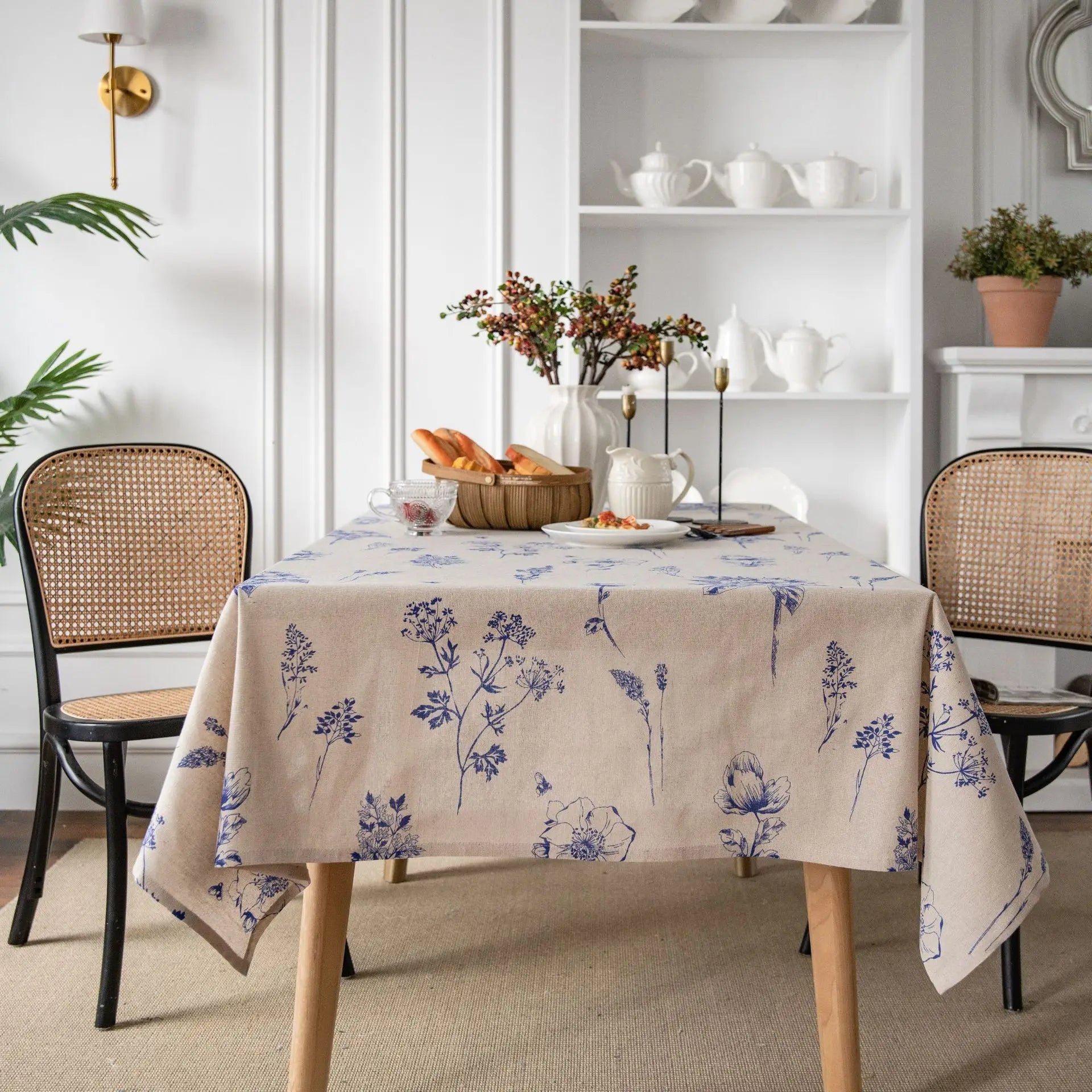Nappe Rectangulaire en Coton et Lin – Motif Fleurs Sauvages pour une Table Naturelle et Authentique