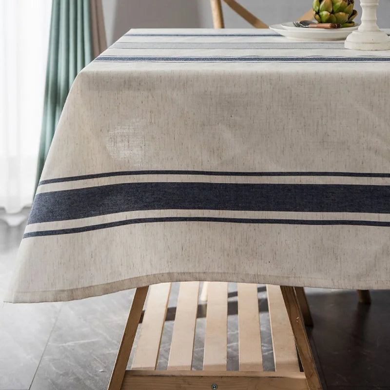 Nappe Rectangulaire Coton & Lin à Rayures Bleues – Esprit Maison Française Authentique