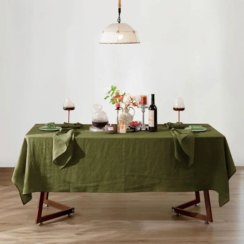 Nappe Rectangulaire en Coton Vert – Élégance Naturelle et Sobriété Intemporelle