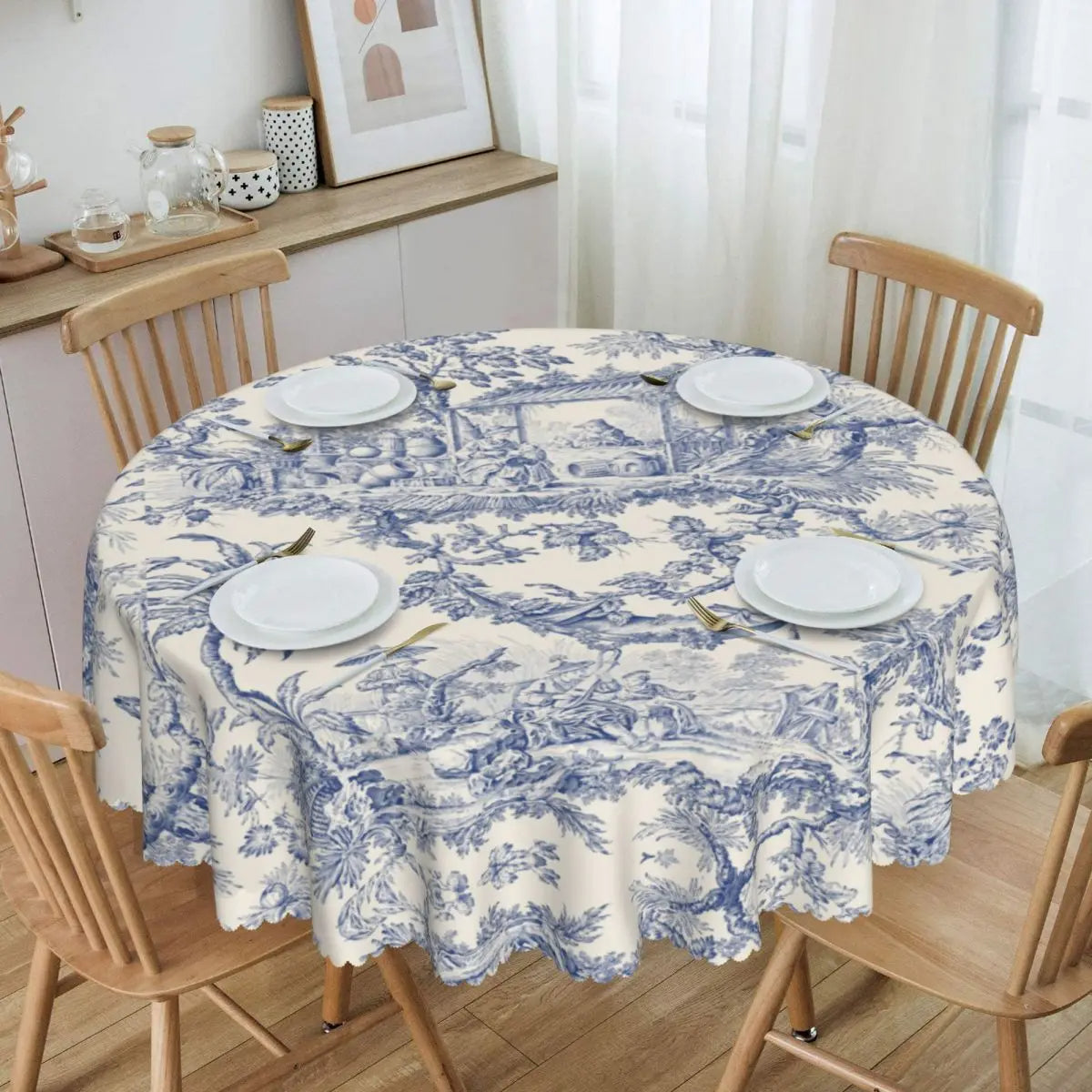Nappe Ronde Toile de Jouy – Charme Français et Élégance Classique pour Votre Table
