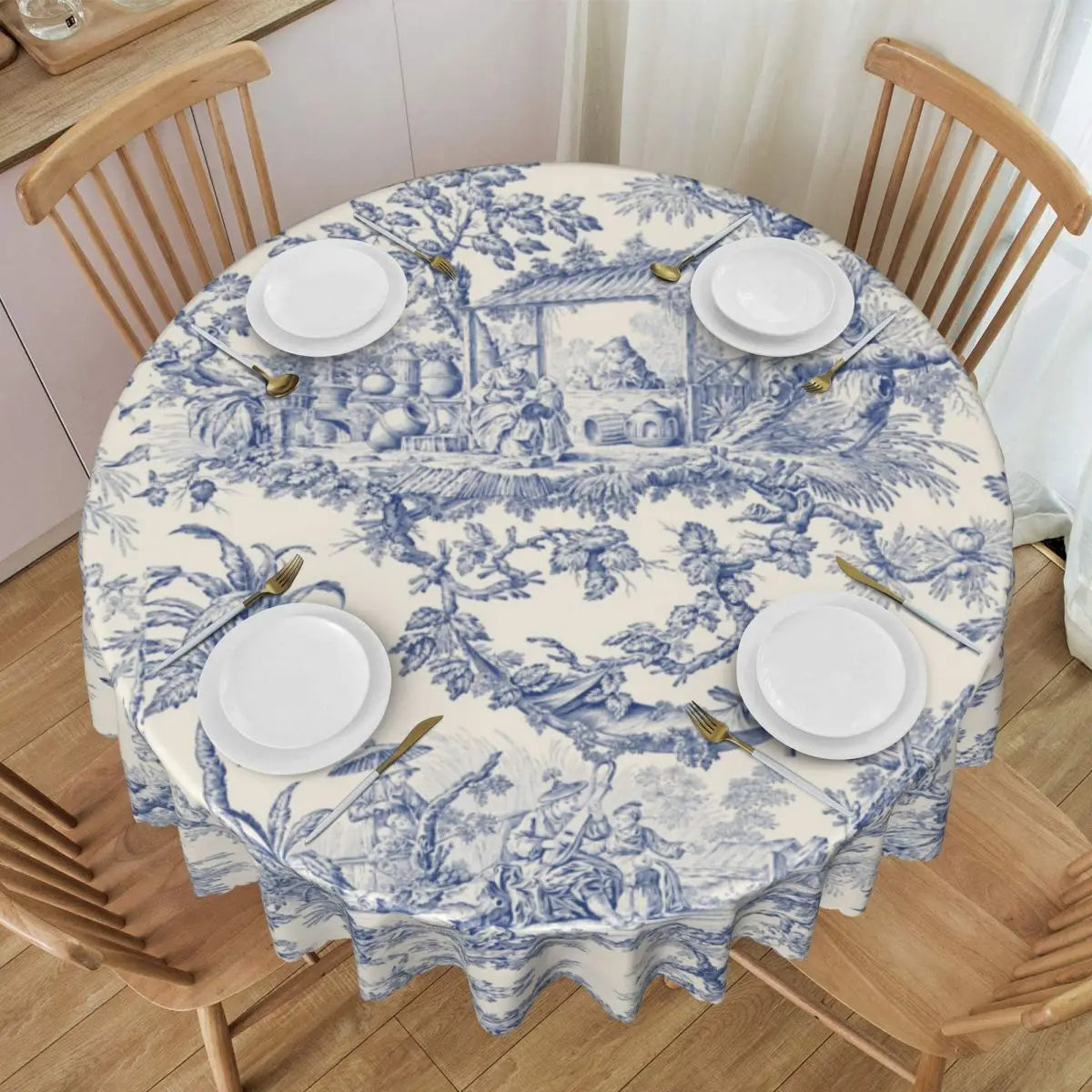 Nappe Ronde Toile de Jouy – Charme Français et Élégance Classique pour Votre Table