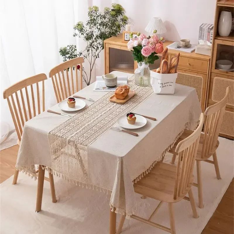 Nappe Bohème avec Dentelle Centrale – Élégance Rustique