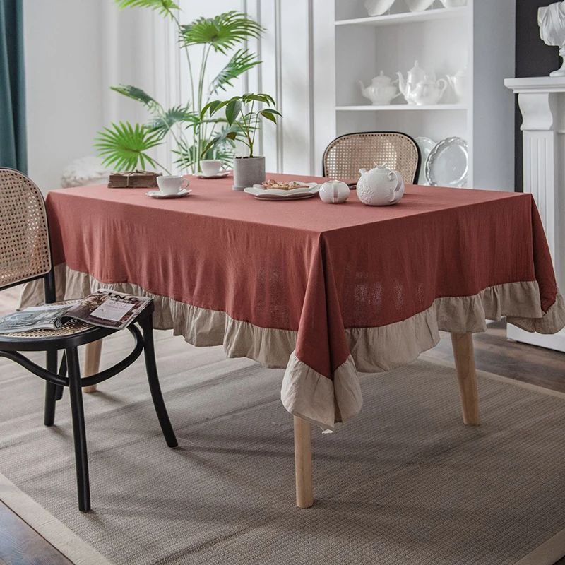 Nappe Rouge Brique à Volants – Style Champêtre Chic