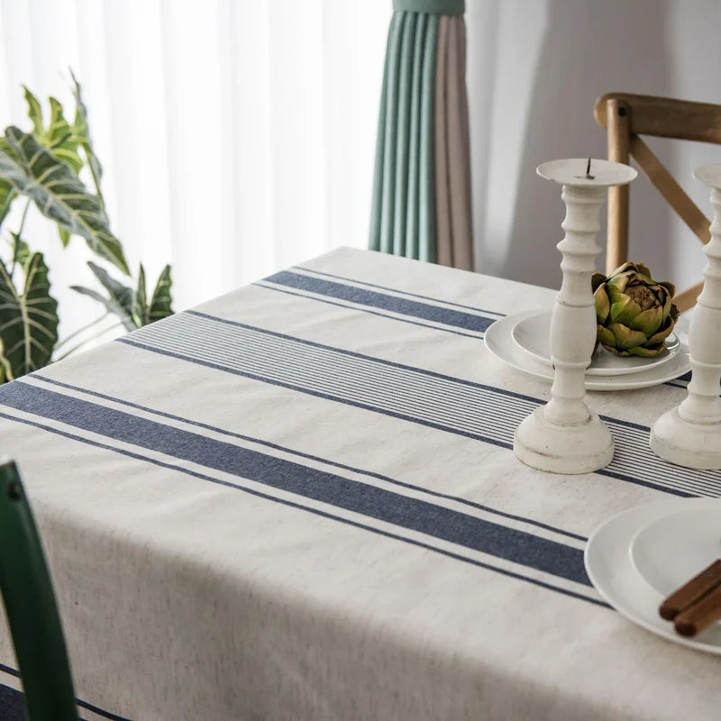 Nappe Rectangulaire Coton & Lin à Rayures Bleues – Esprit Maison Française Authentique