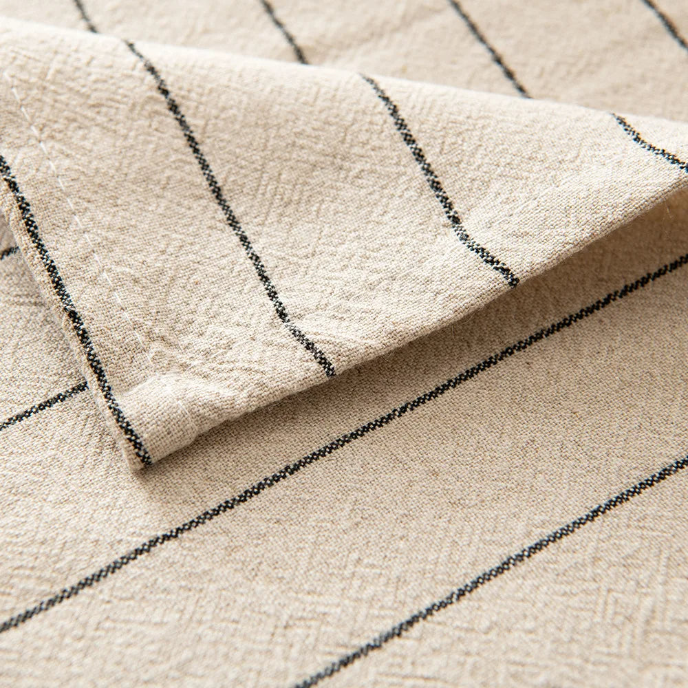 Nappe Rectangulaire Coton & Lin à Rayures Rétro – Élégance Naturelle pour Table Basse ou Repas Quotidien