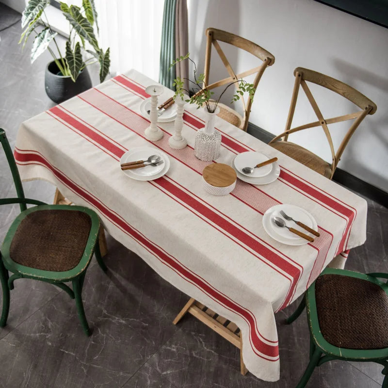Nappe Rectangulaire Coton & Lin à Rayures Bleues – Esprit Maison Française Authentique
