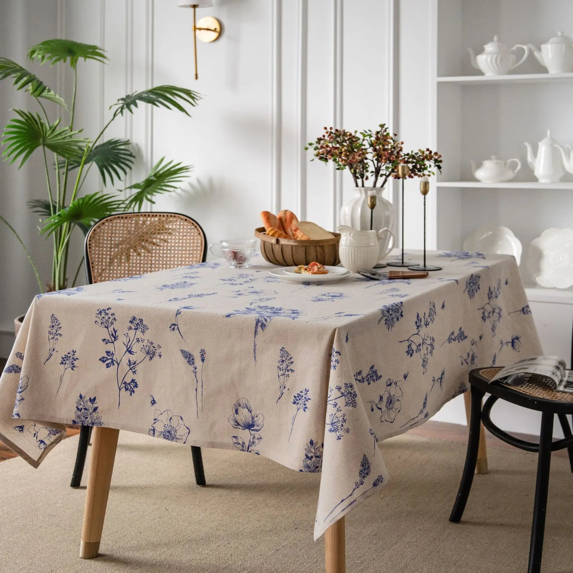 Nappe Rectangulaire en Coton et Lin – Motif Fleurs Sauvages pour une Table Naturelle et Authentique