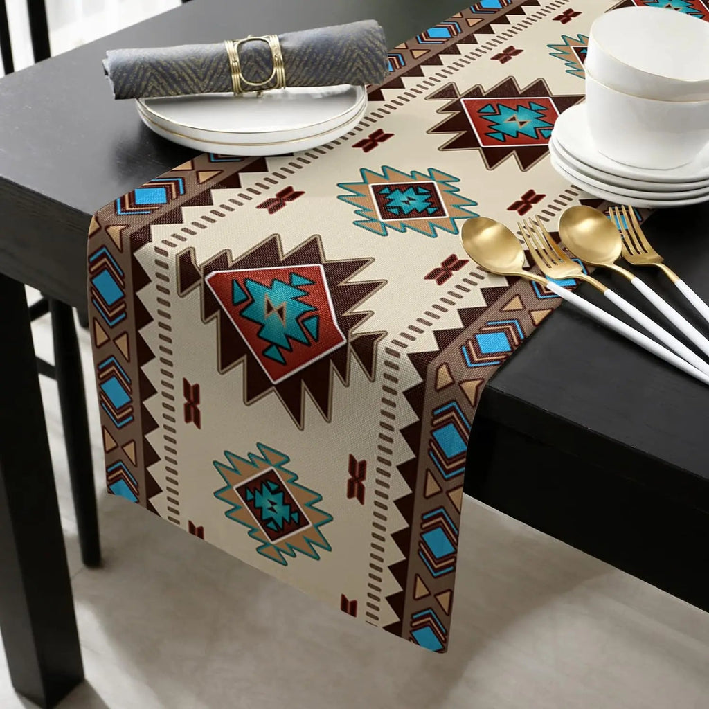 Chemin de Table en Lin avec Motif Amérindien