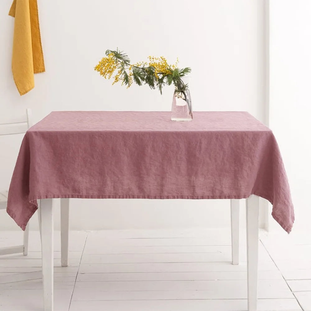 Nappe Rectangulaire en Lin Rose – Douceur Florale et Charme Délicat pour une Table Accueillante