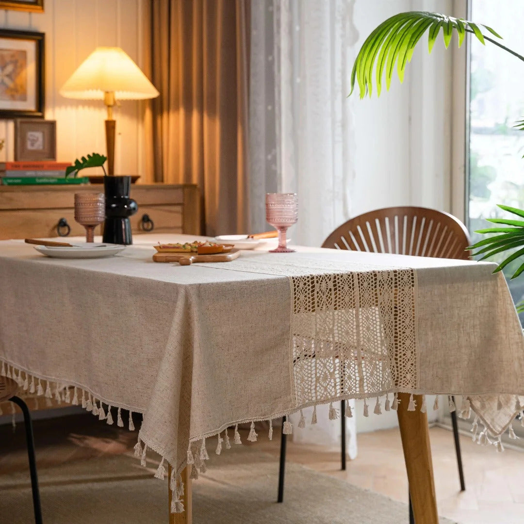 Nappe Beige au Style Bohème en Lin