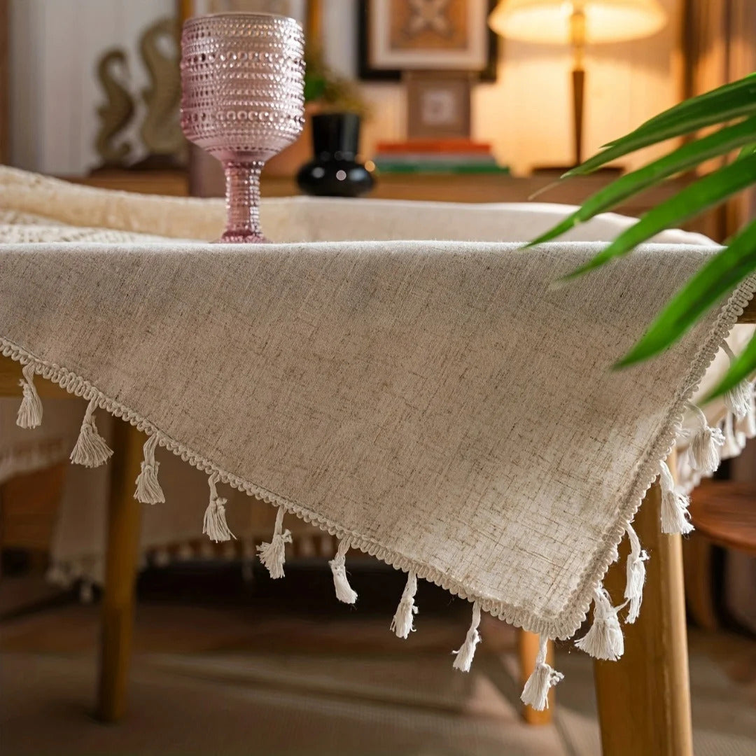 Nappe Beige au Style Bohème en Lin