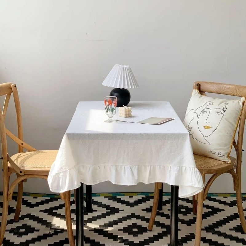 Nappe Blanche au Style Vintage en Coton