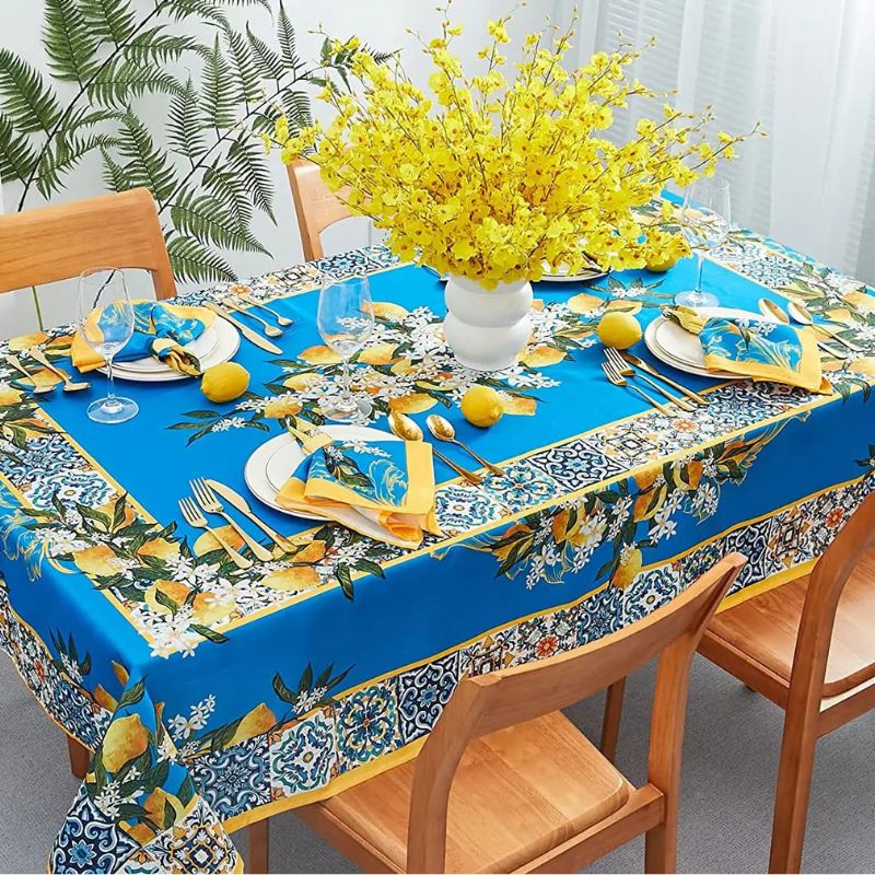 Nappe Bleu Imperméable avec Motifs Citrons