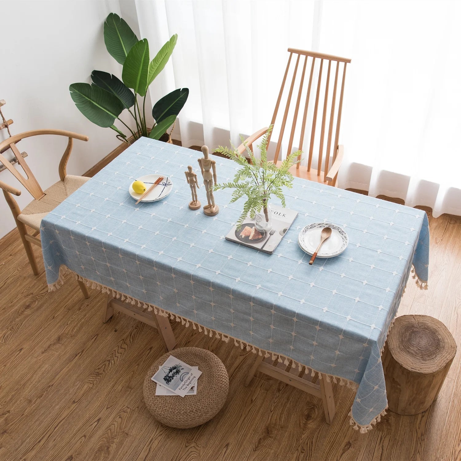 Nappe Bleu Rectangulaire avec Motif à Carreaux