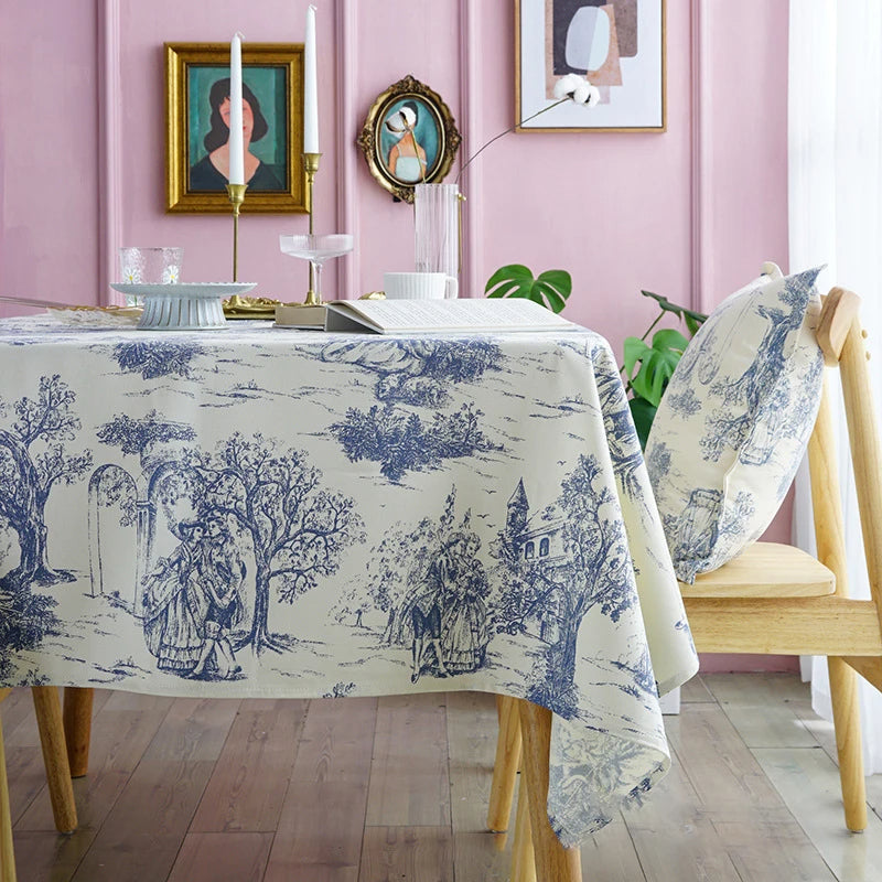 Nappe Bleu Rectangulaire Toile de Jouy