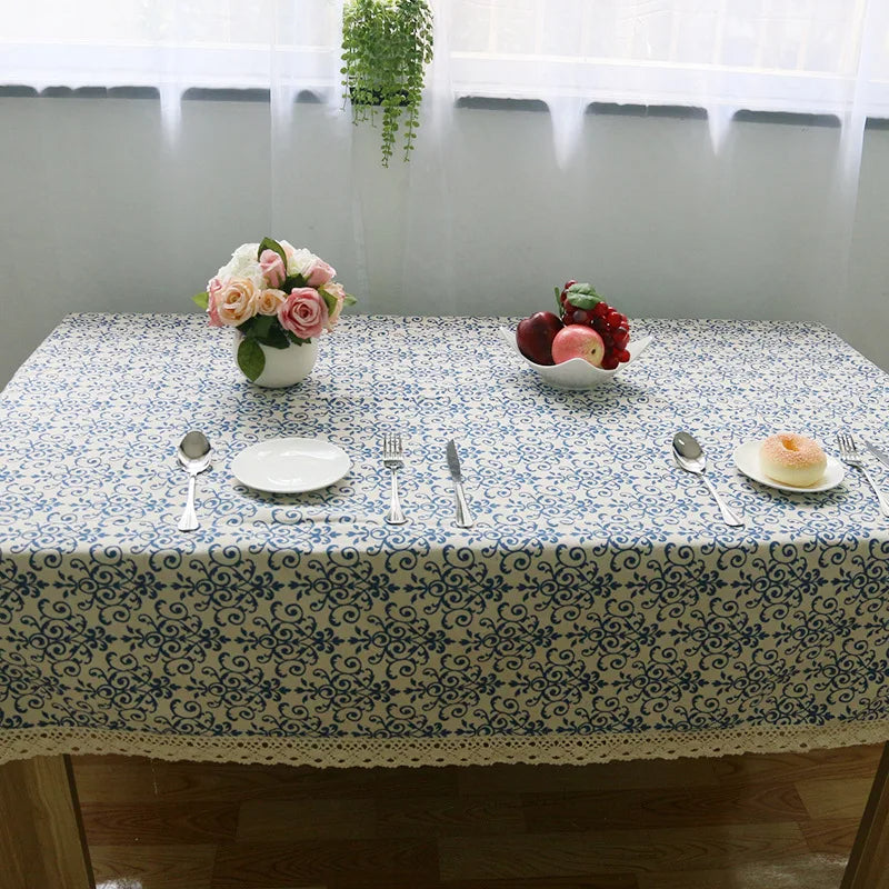 Nappe Bleu Rétro en Coton et Lin