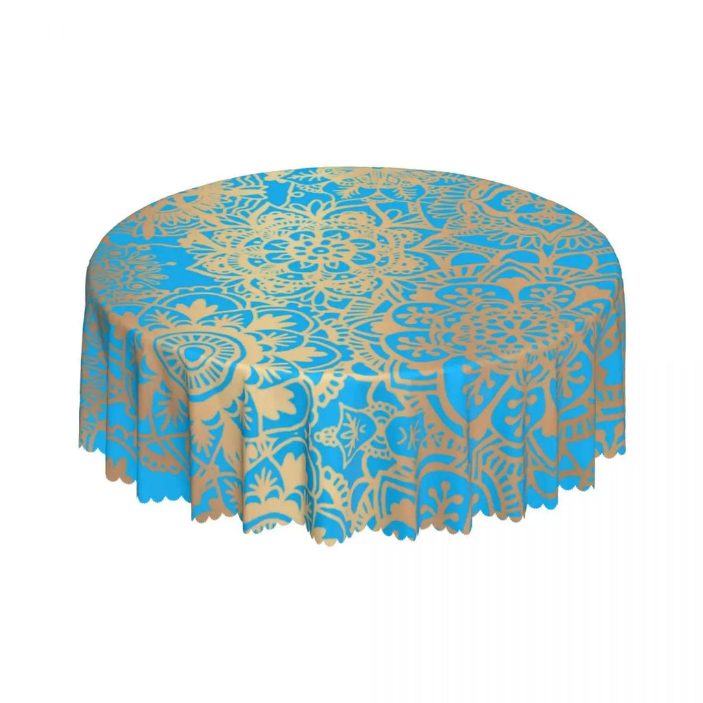 Nappe Bleu Ronde Résistante avec Motif Mandala