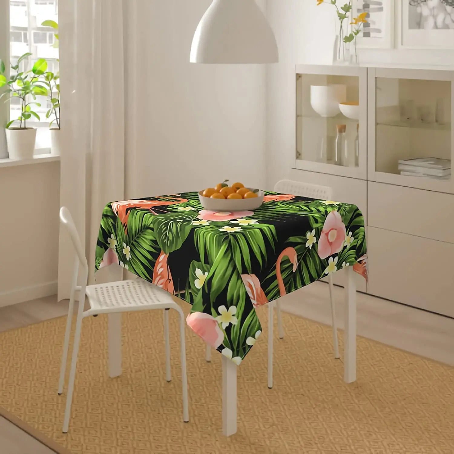 Nappe Carree Motif Palmier et Flamant Rose