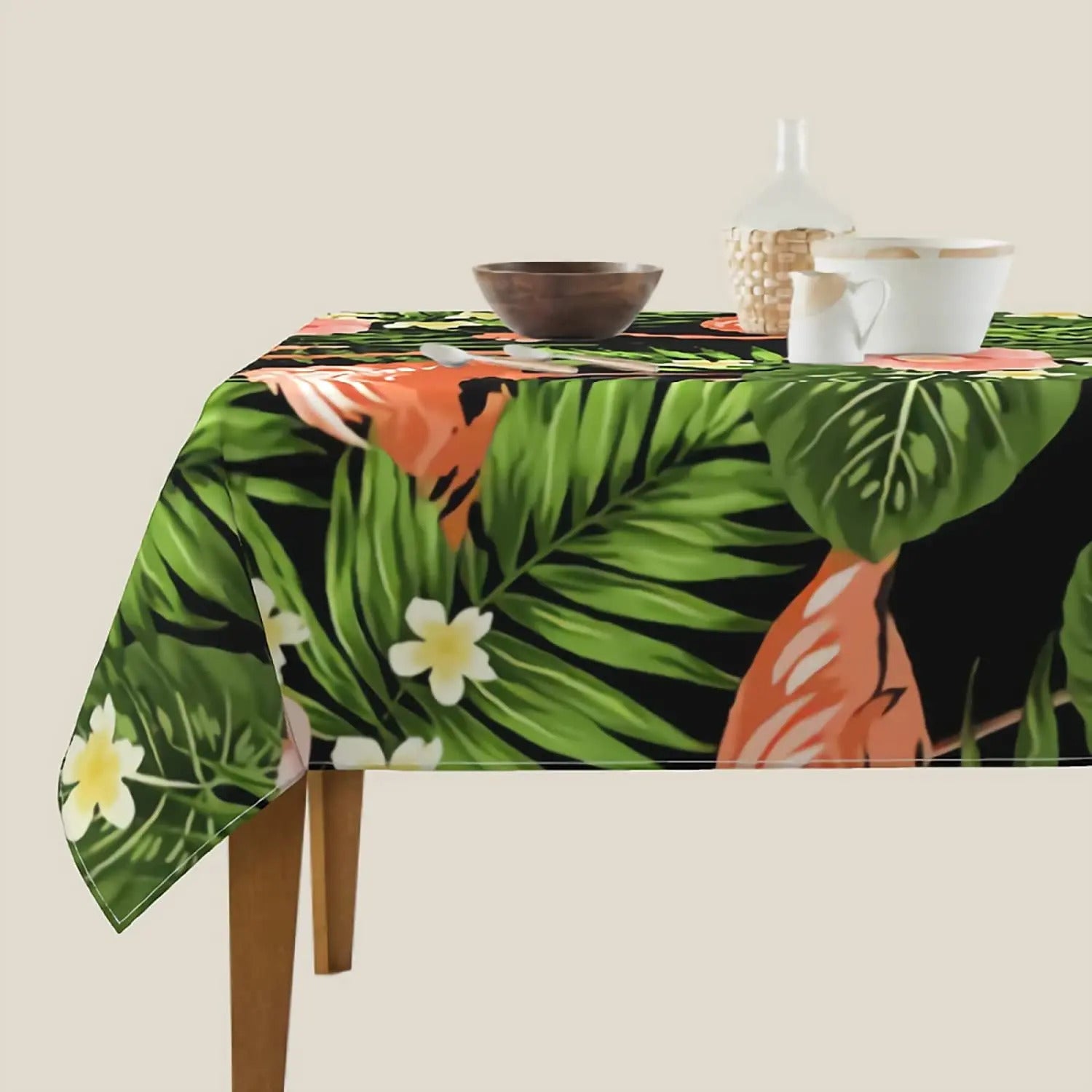 Nappe Carree Motif Palmier et Flamant Rose