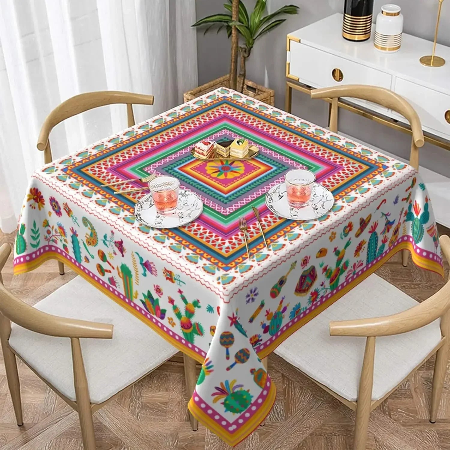 Nappe Carrée Multicolore à Motif Mexicain