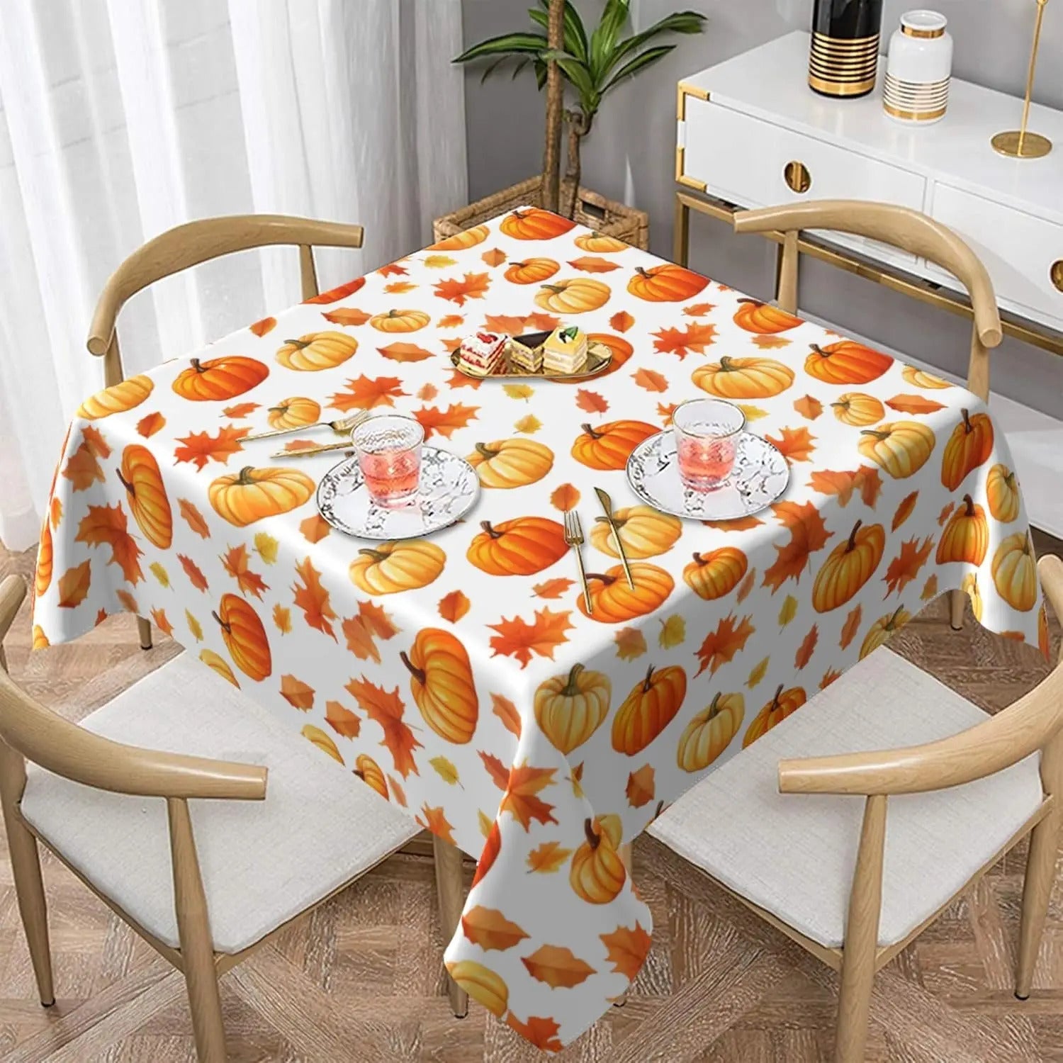 Nappe Carrée Style Automnal avec Motif Citrouille