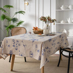Nappe Coton Rectangulaire avec Motif Floral Bleu