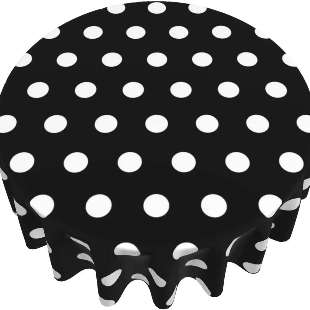 Nappe Noire Ronde Design à Pois Blancs