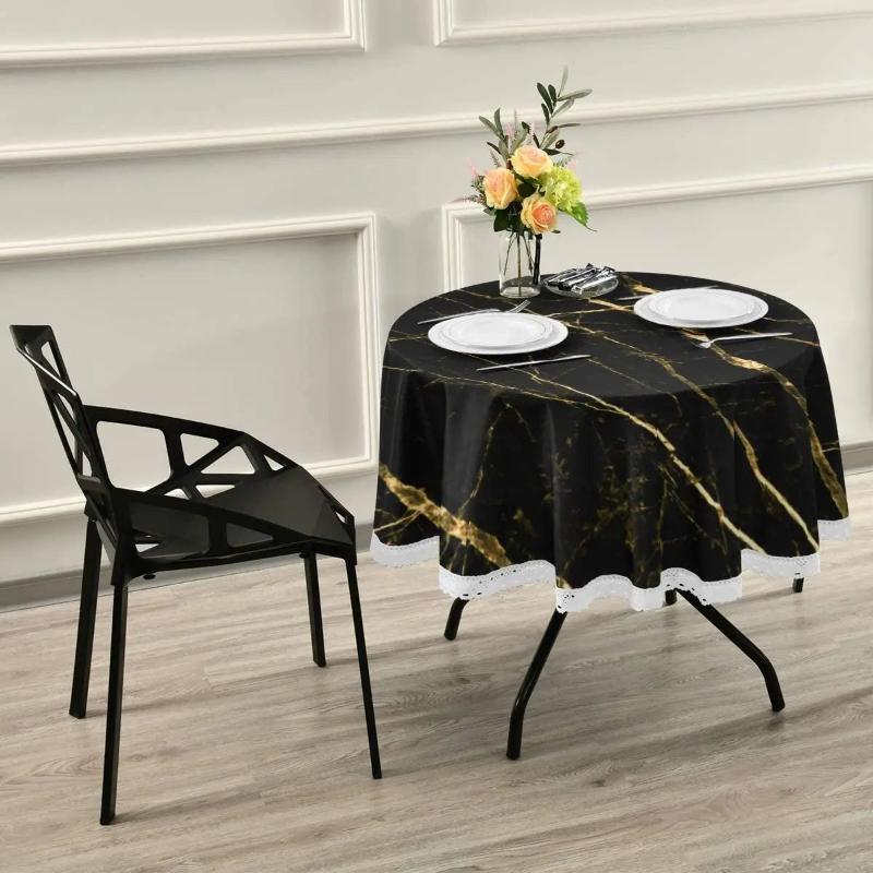 Nappe Noire et Ronde avec Effet Marbré Luxueux