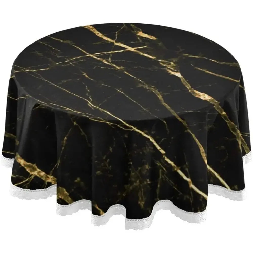 Nappe Noire et Ronde avec Effet Marbré Luxueux