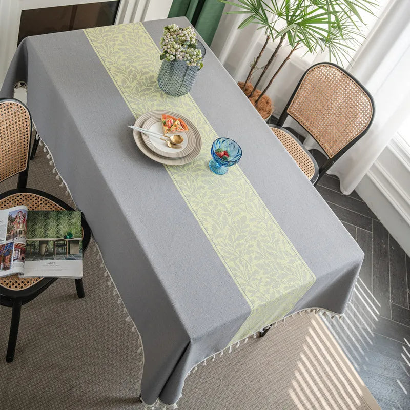 Nappe de Table Grise à Imprimé Floral Vert