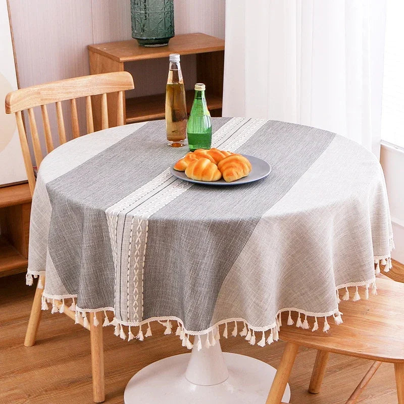 Nappe de Table Grise et Ronde de Style Pastoral