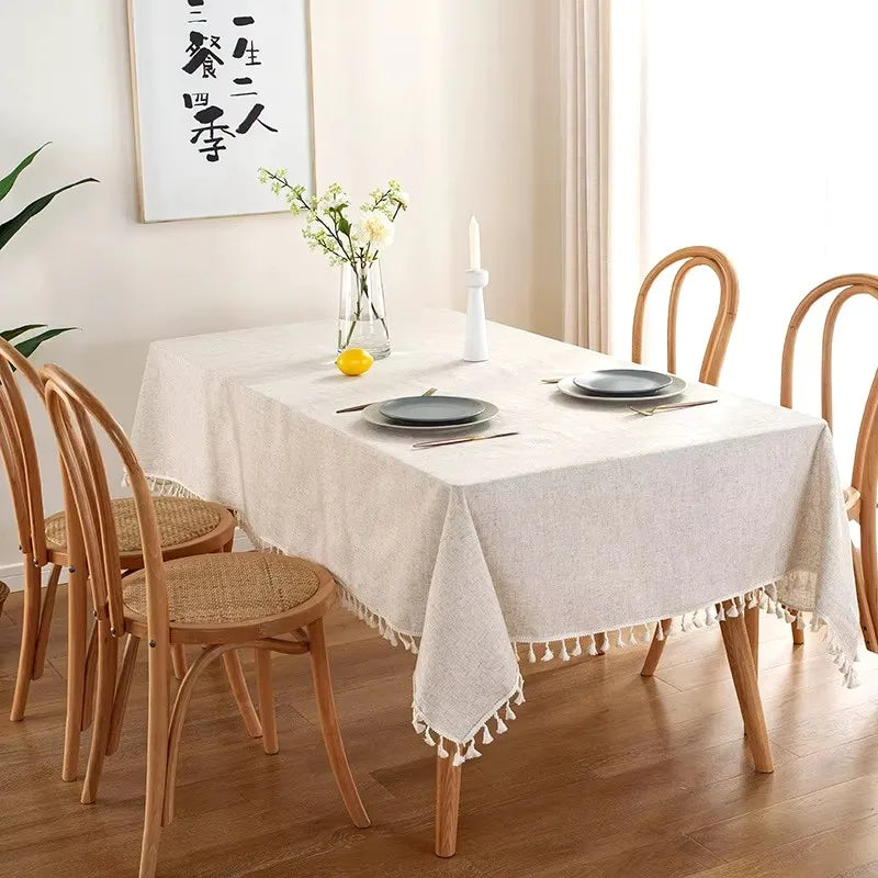 Nappe de Table Rectangulaire Blanche en Lin