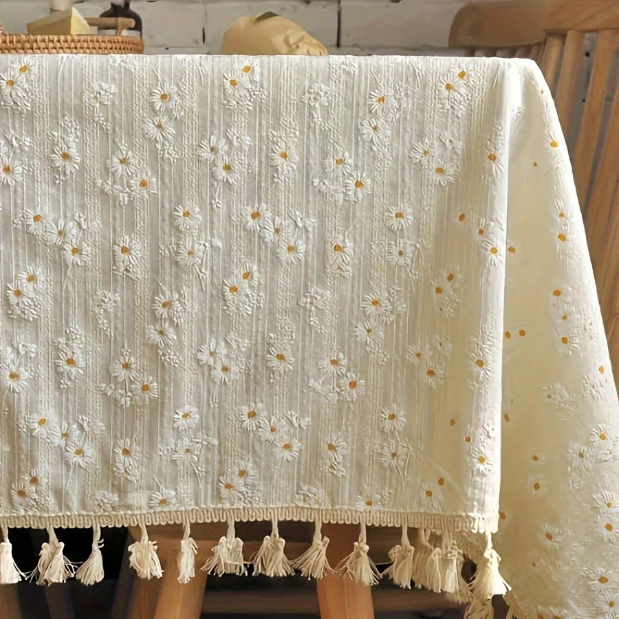 Nappe de Table Rectangulaire Brodée avec Pâquerettes