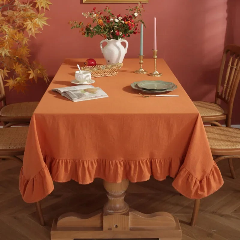 Nappe de Table Rectangulaire Orange en Coton