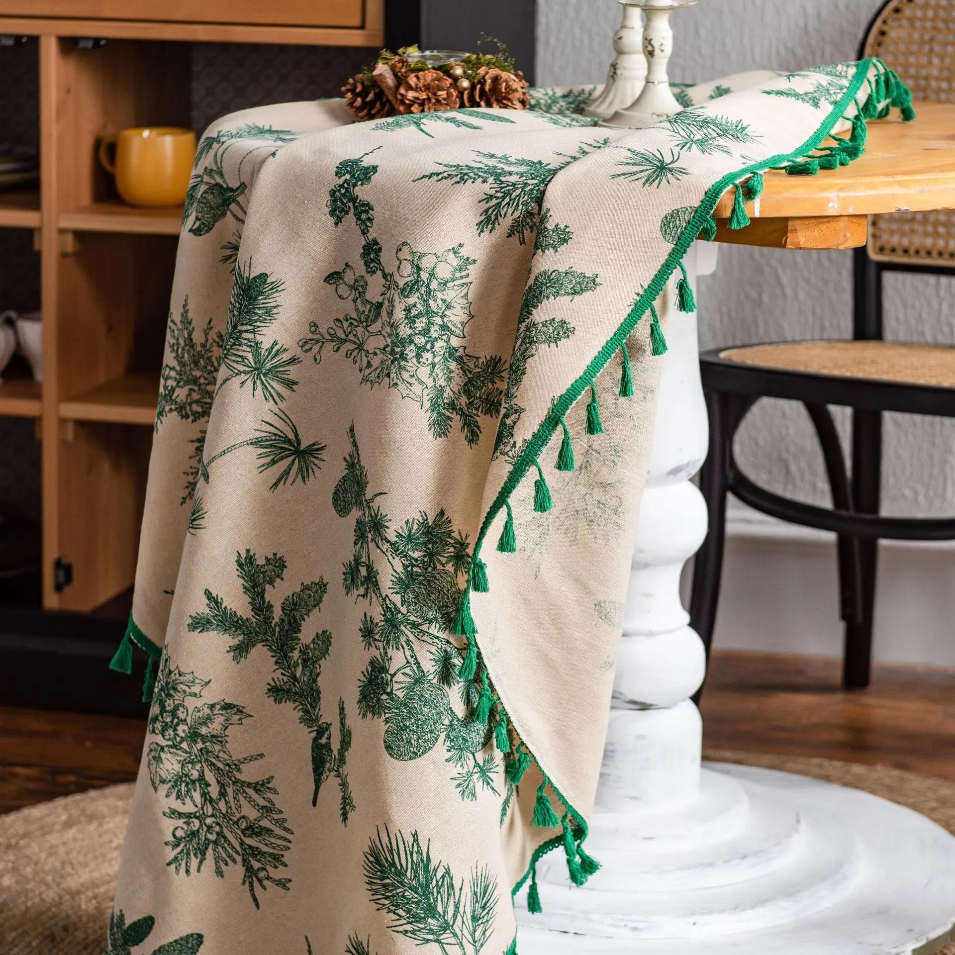 Nappe de Table Ronde avec Imprimé de Feuilles