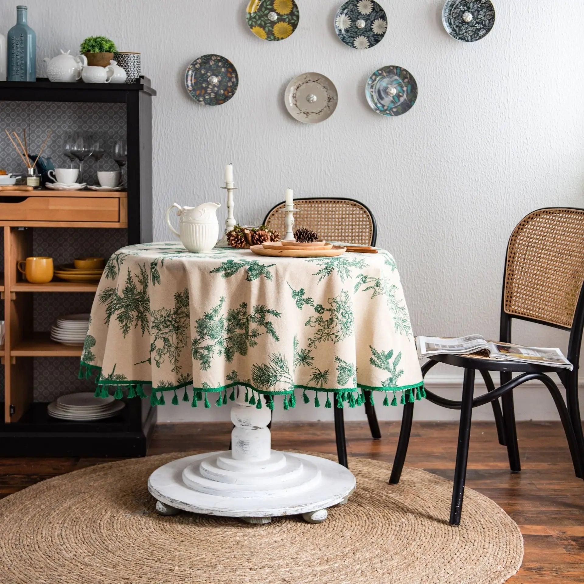 Nappe de Table Ronde avec Imprimé de Feuilles