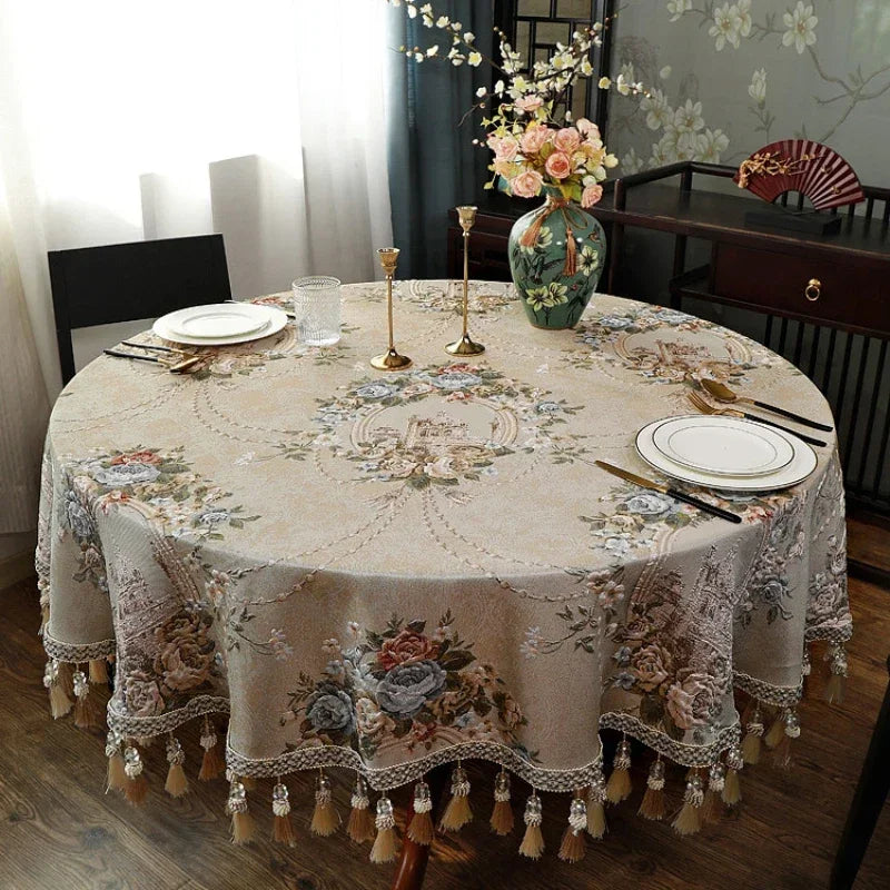 Nappe de Table Ronde Luxueuse et Brodée