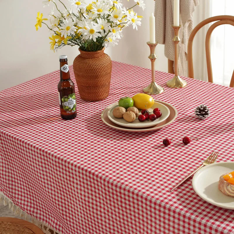 Nappe Table Rose à Carreaux avec Pampilles