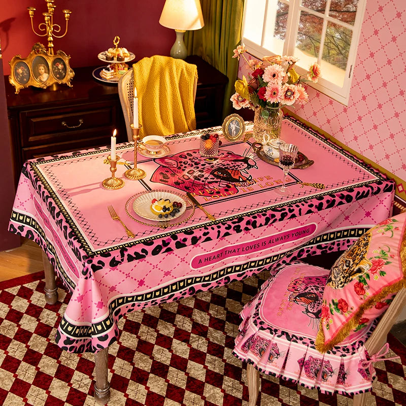Nappe de Table Rose avec Imprimé Léopard