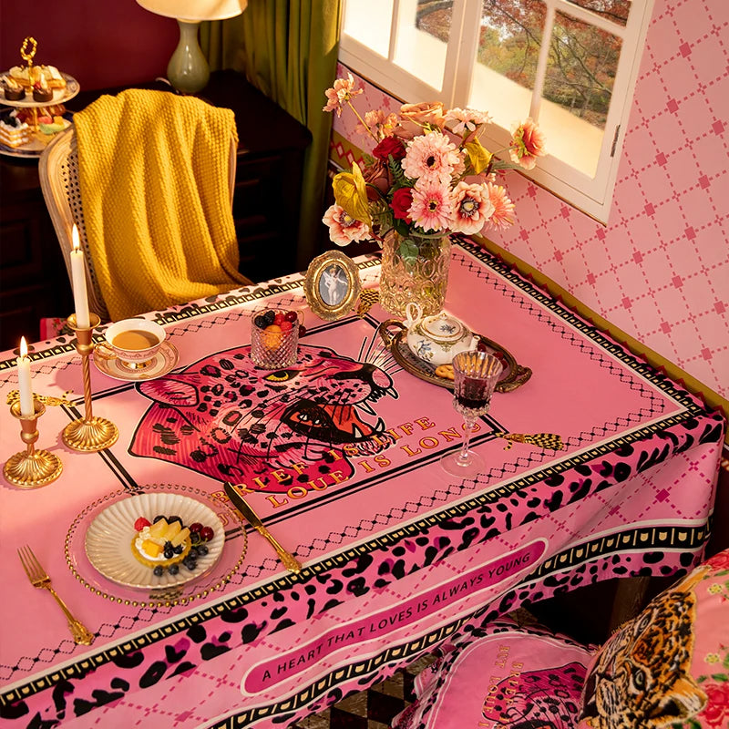 Nappe de Table Rose avec Imprimé Léopard