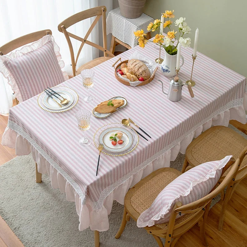 Nappe Table Rose et Rectangulaire à Rayures