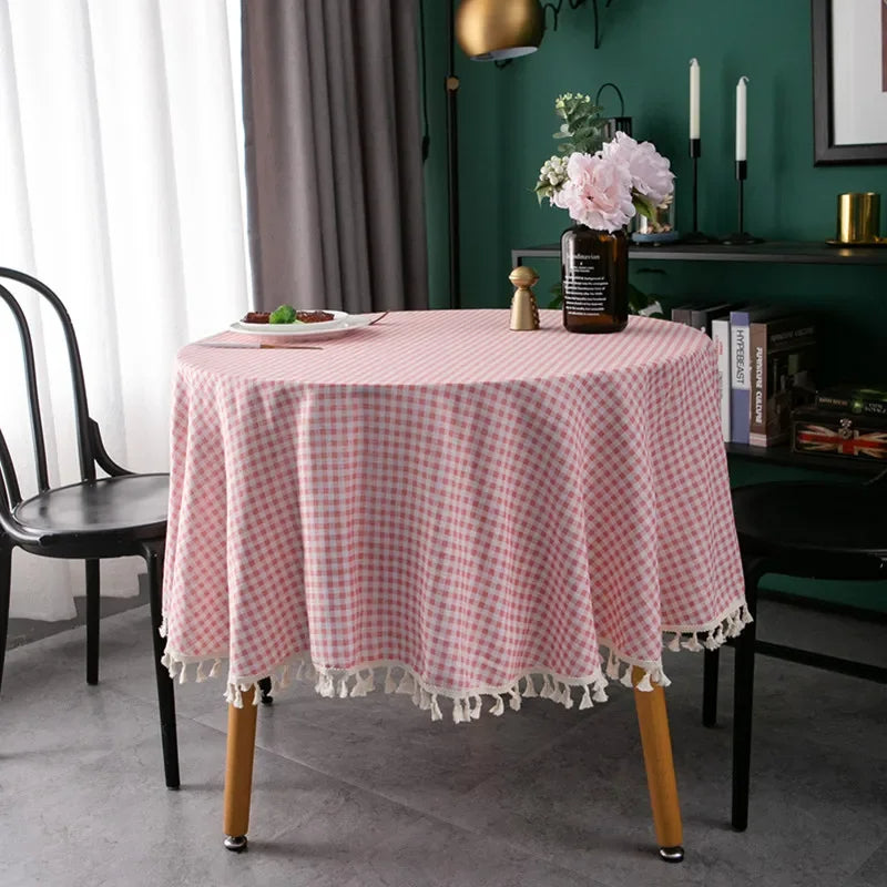 Nappe de Table Rose et Ronde à Carreaux