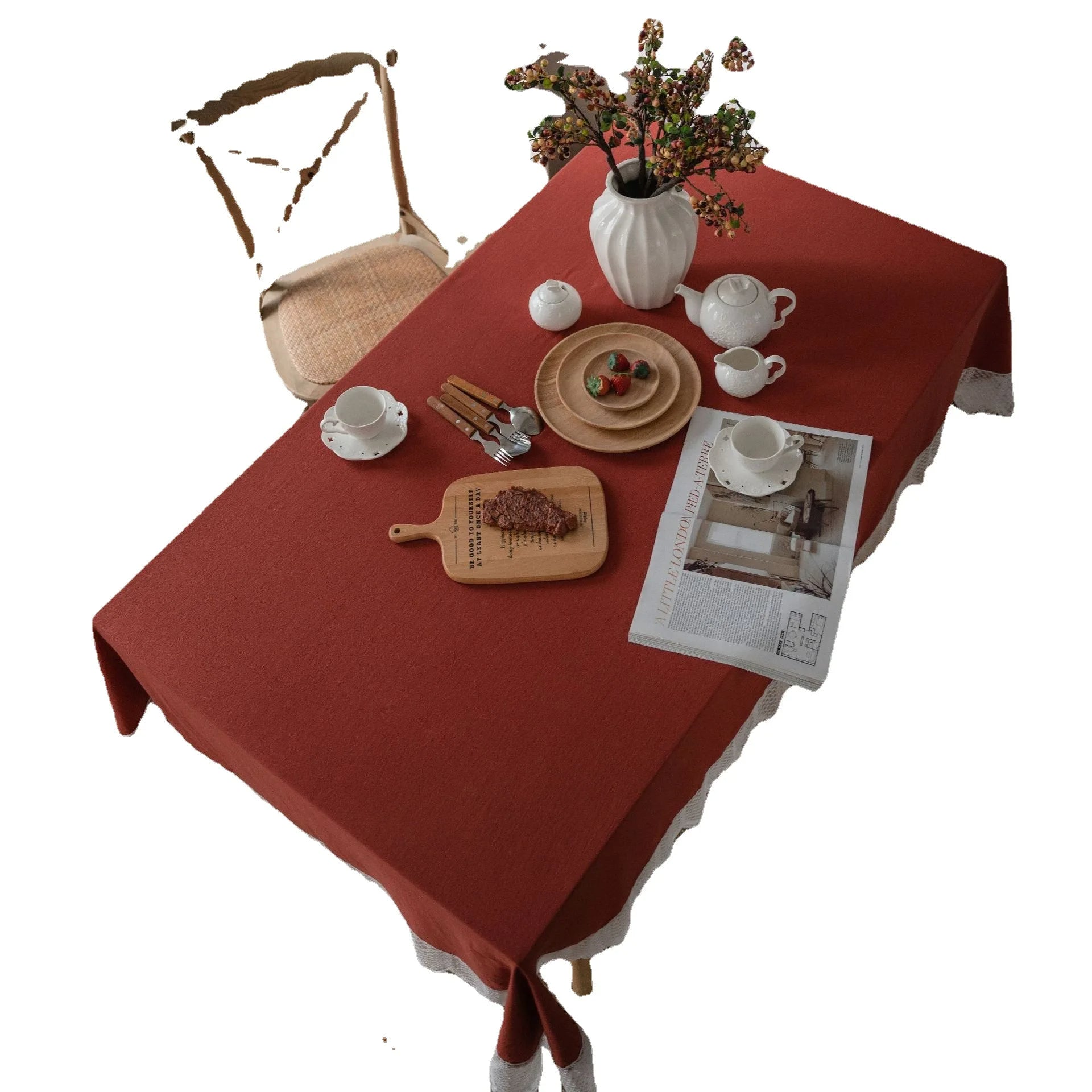 Nappe de Table Rouge avec Dentelle